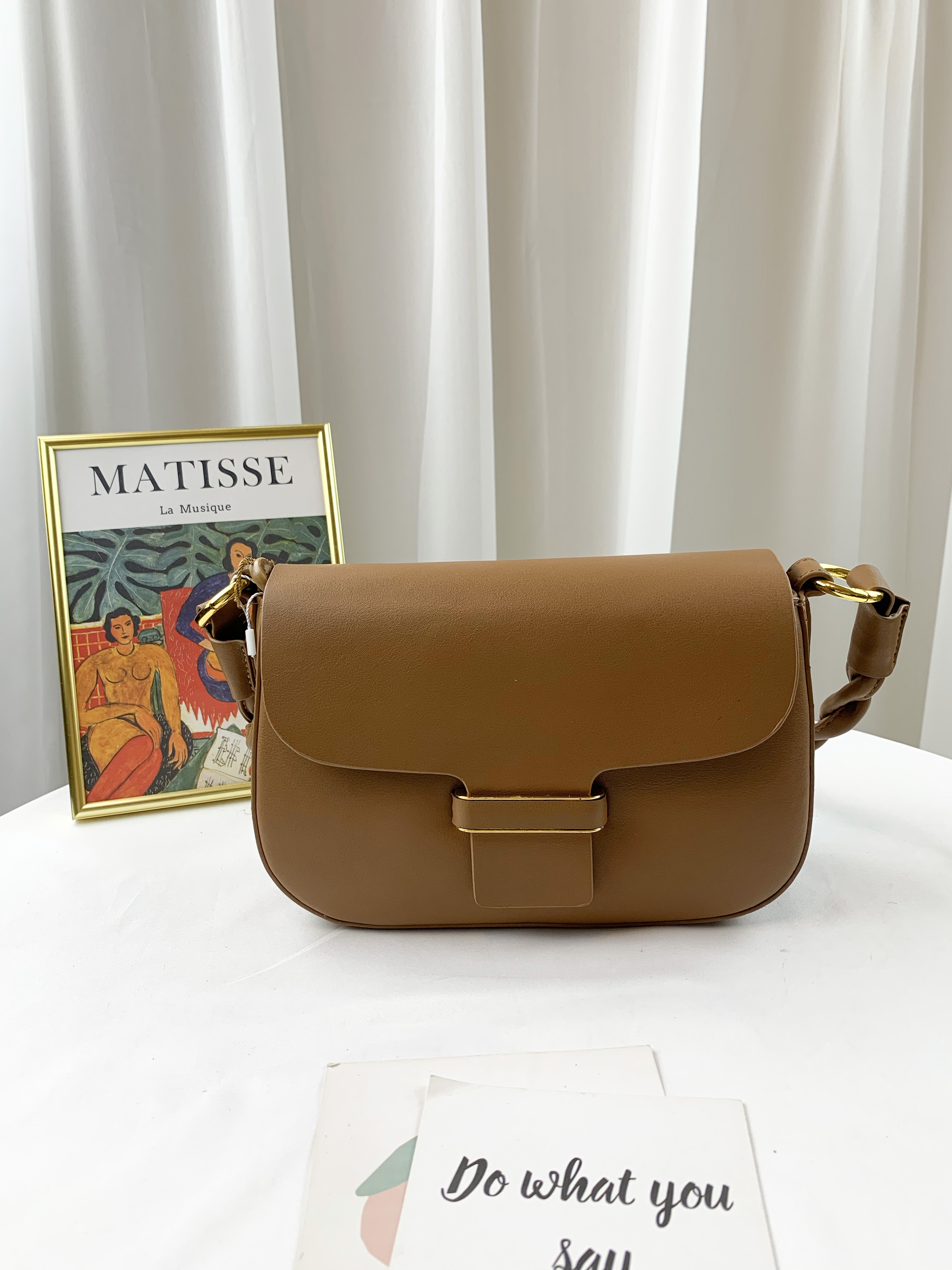 焦糖棕 真皮牛皮側背包  #SM-8505