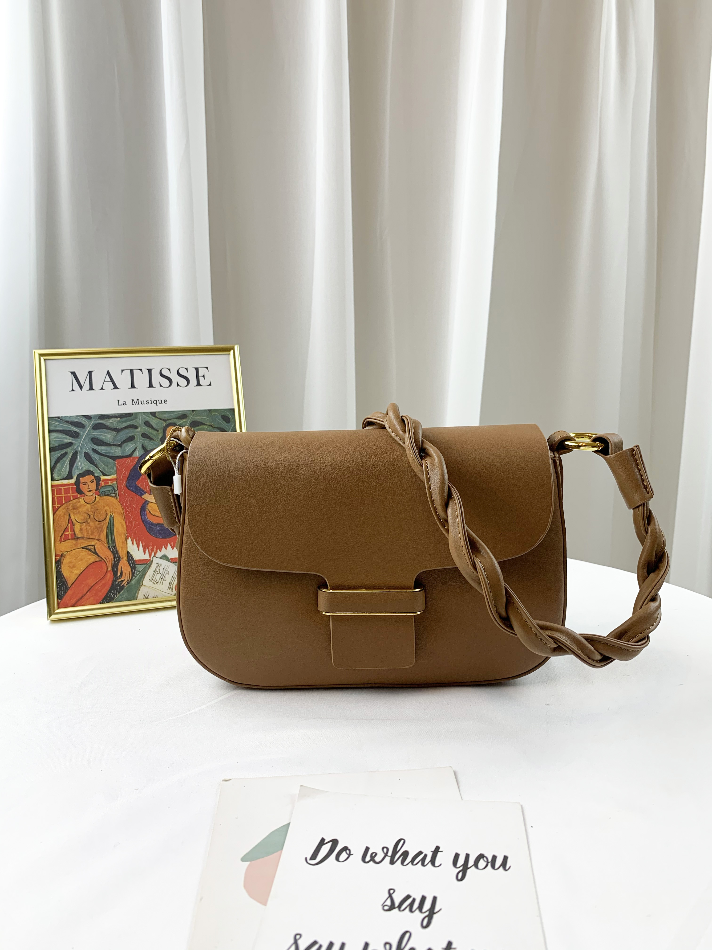 焦糖棕 真皮牛皮側背包  #SM-8505