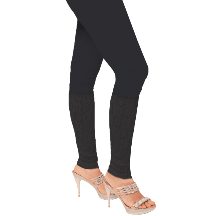 Women Black Cotton With Lace Stretchable Legging Pants D9816