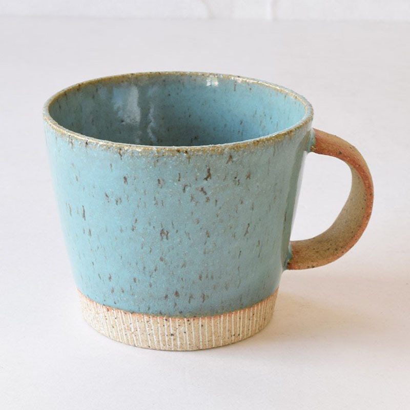KOYO Mino-yaki Pottery Coffee Cup Turquoise Blue