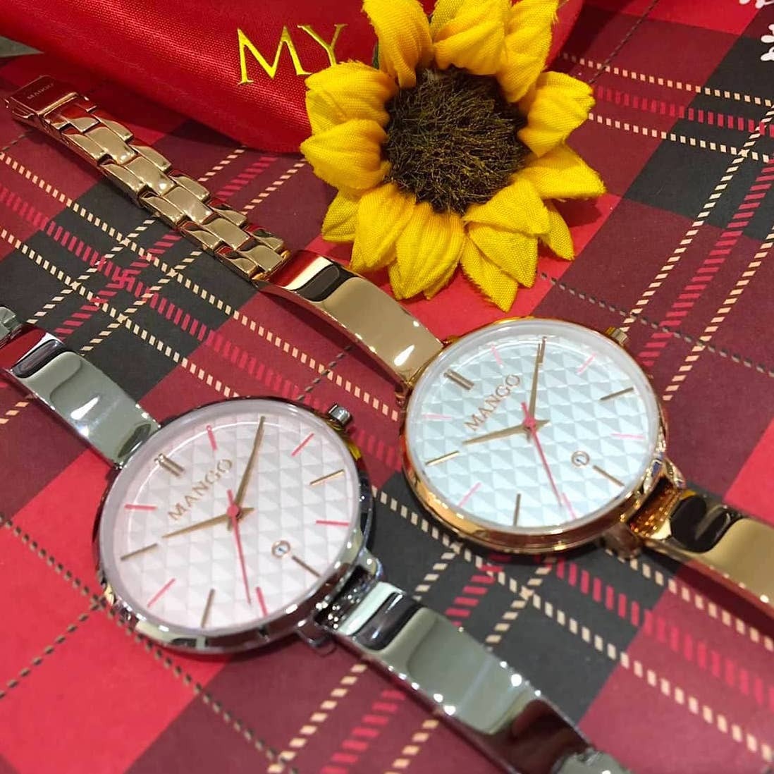 【MANGO】簡單時光菱格紋腕錶 MA6721L-80R 玫瑰金x白 / MA6721L-10 粉×銀 34mm 現代鐘錶