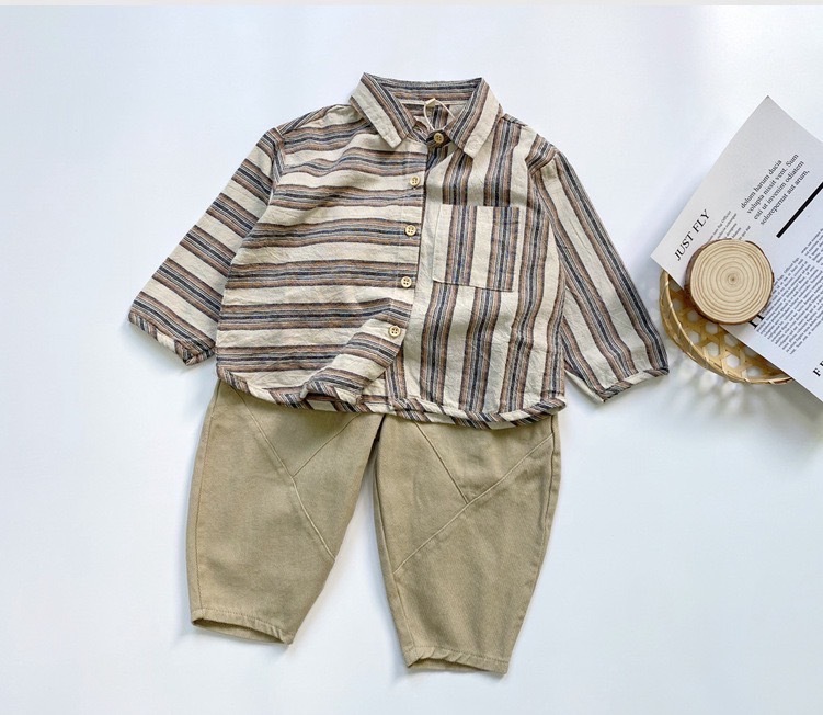 咖色交錯車線長褲