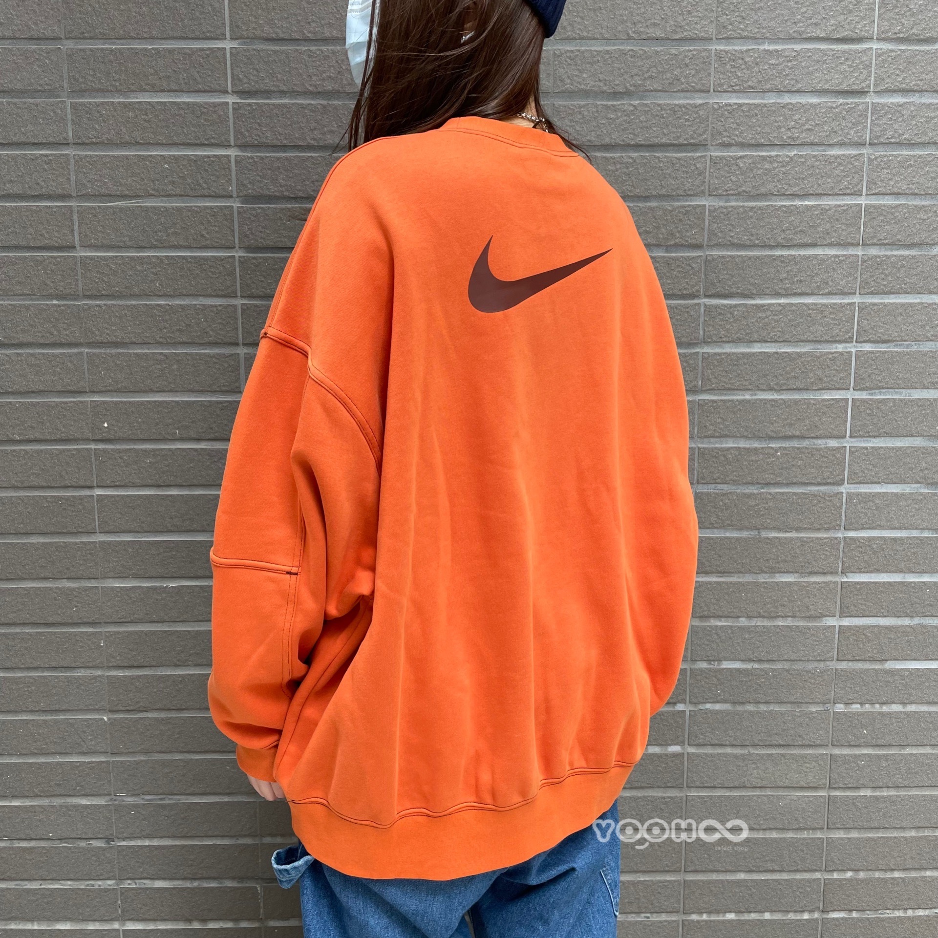 NIKE SWOOSH OVERSIZED 黑色 奶茶色 橘色 雙勾 大勾 飛鼠袖 反車線 縫線 內刷毛 衛衣 大學T DD5611-010