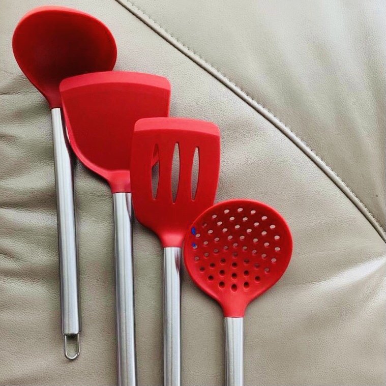 JOHN CRAFT Red Silicone w Stainless Steel Handle 4PCS IN 1 SET 硅胶铲