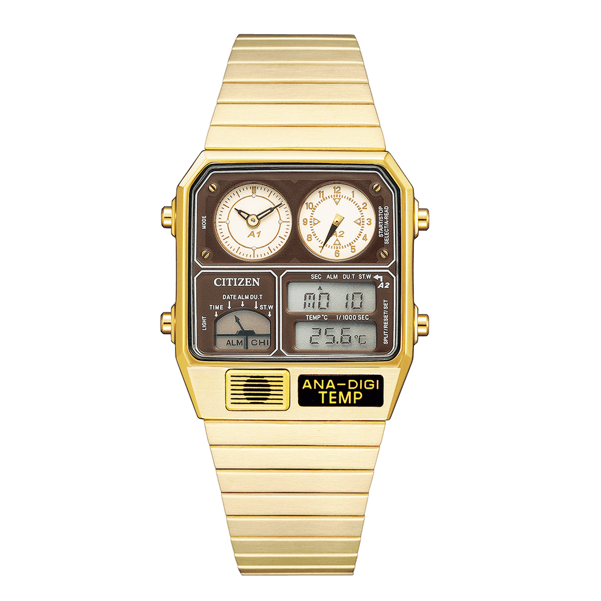 Citizen JG2103-72X Ana Digi Temp Gold Stainless Steel Band Watch