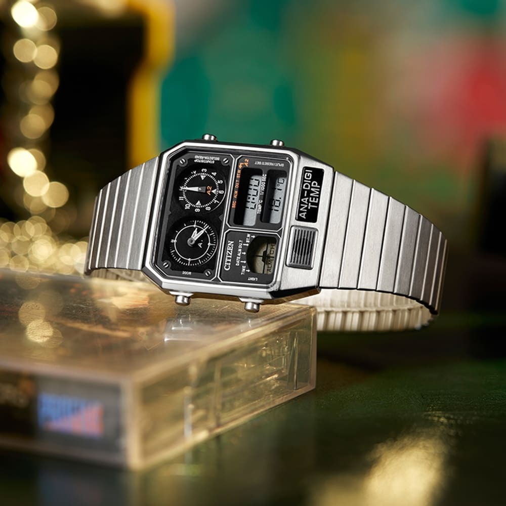 Citizen JG2101-78E 銀色 復古 80年代 雙顯溫度 跳字錶 Ana Digi Temp
