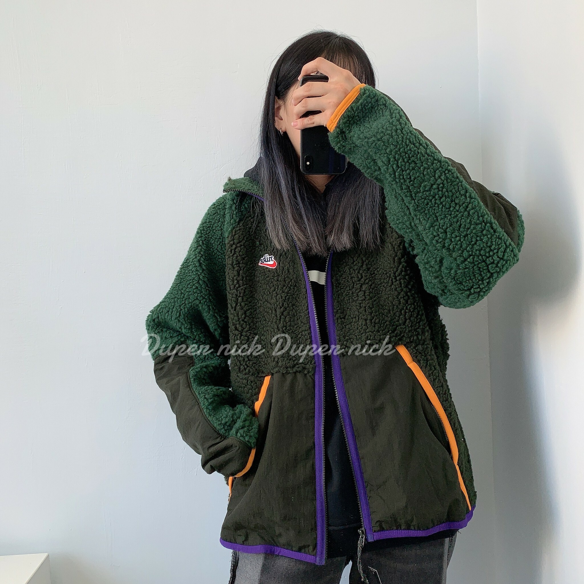 NIKE 棉質撞色毛絨外套 男版