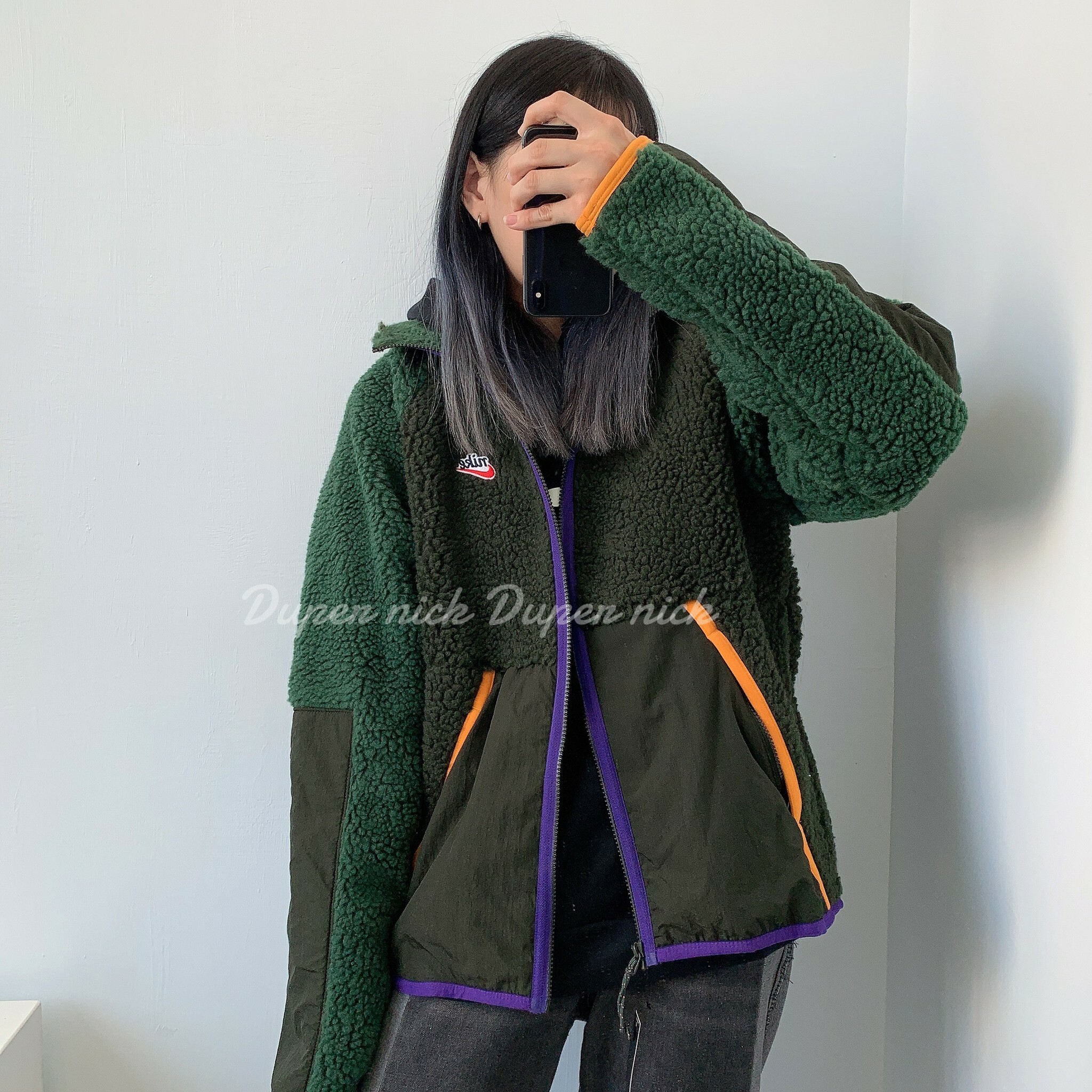 NIKE 棉質撞色毛絨外套 男版