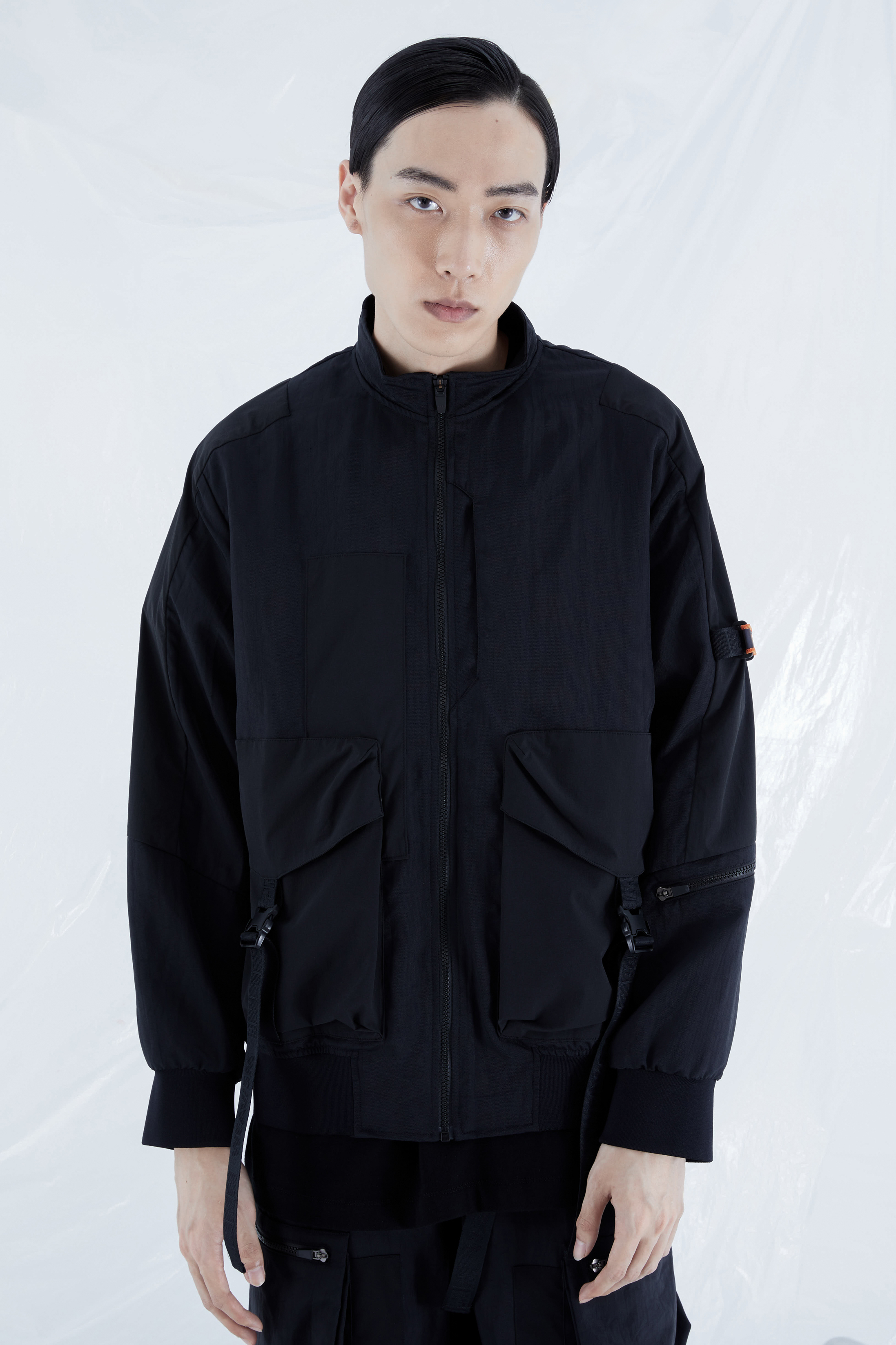 防潑水立頜飛行夾克 - 黑