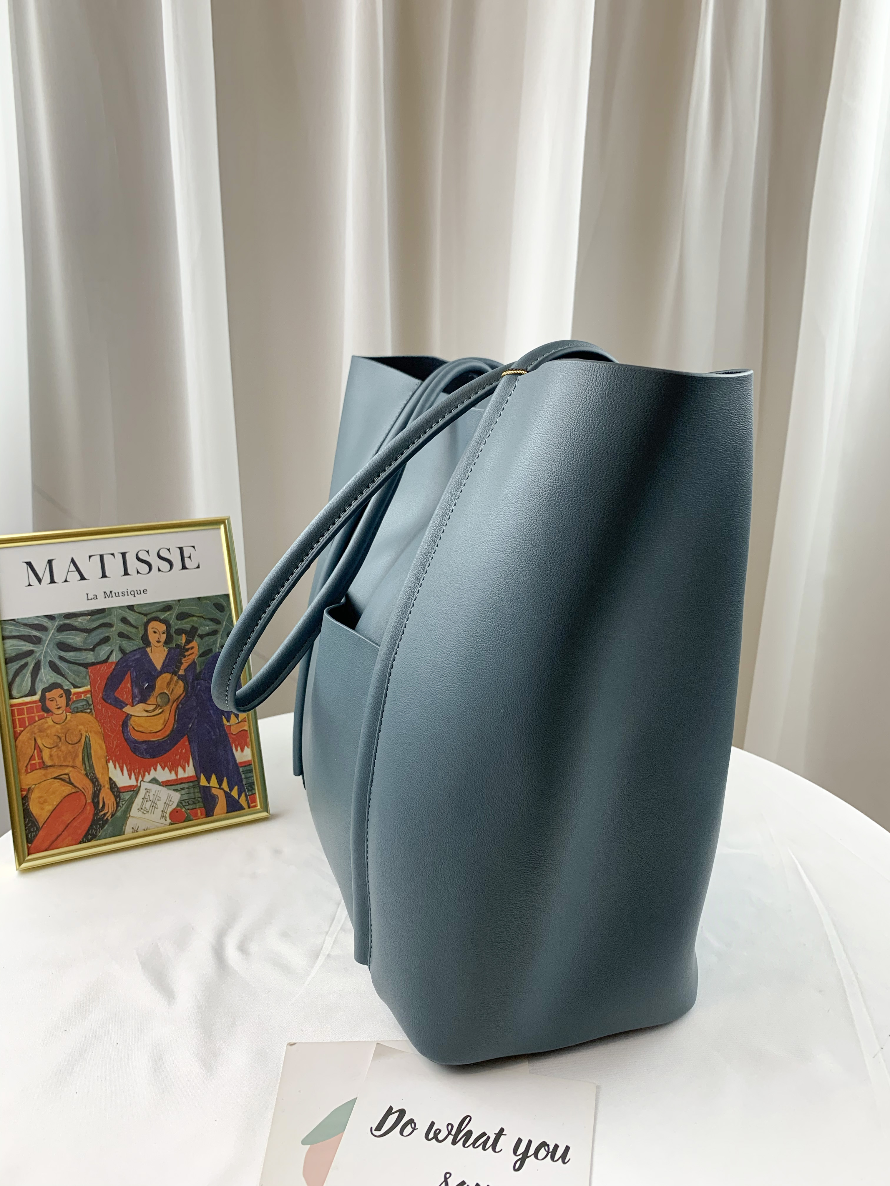 湖水藍 真皮牛皮手提托特包 附袋中袋 #SM-8502