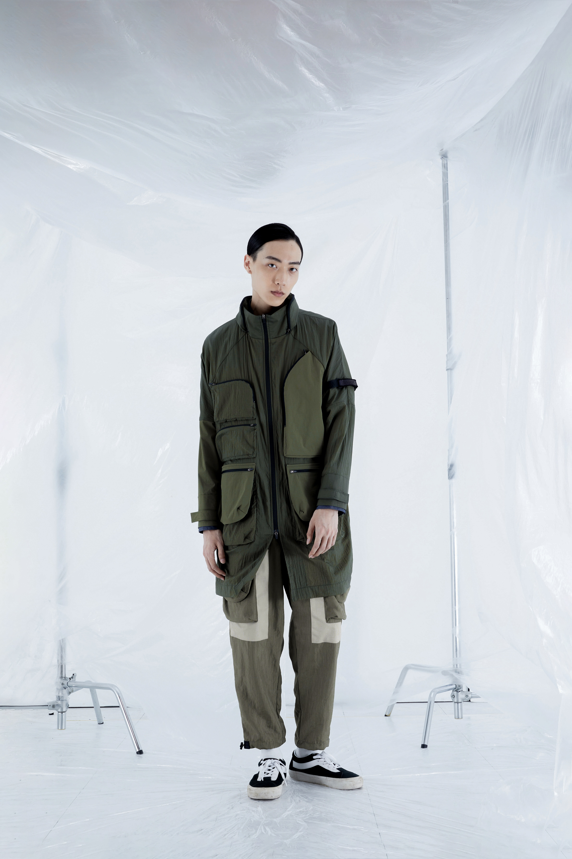 多功能口袋大衣 - 軍綠