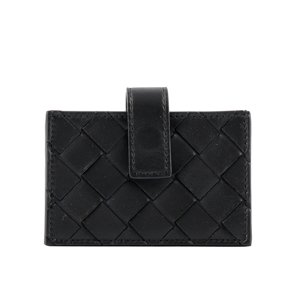【BOTTEGA VENETA】小牛皮編織風琴式壓釦卡片夾