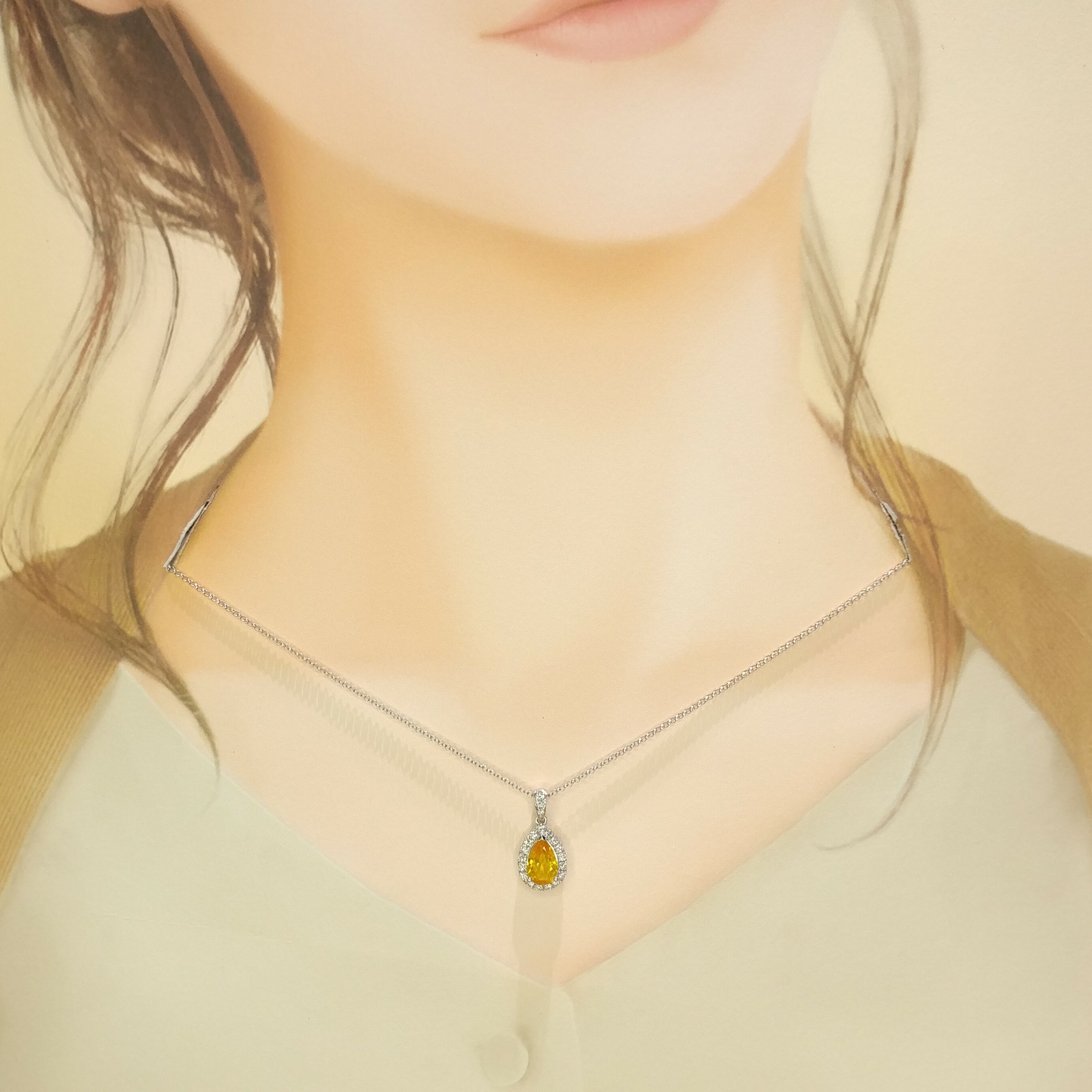 18K White Gold 1.39ct Sapphire and Diamond Pendant