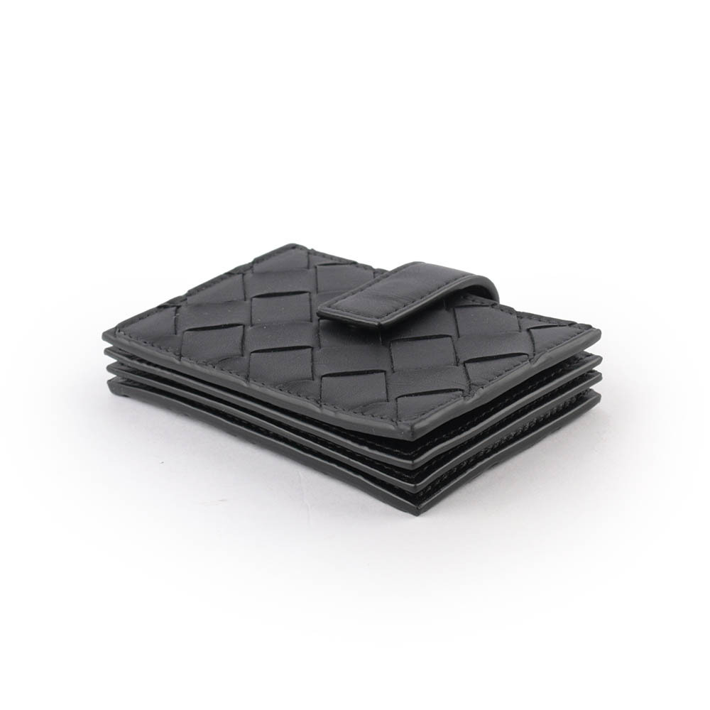【BOTTEGA VENETA】小牛皮編織風琴式壓釦卡片夾