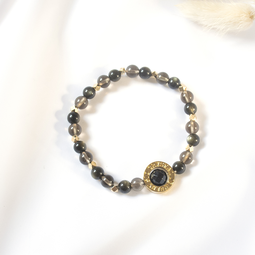 能量手鍊【210木星】黑曜石茶晶黑瑪瑙手鍊