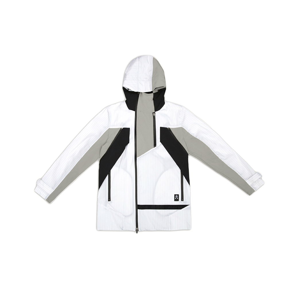 異拼接連帽外套 - 白條