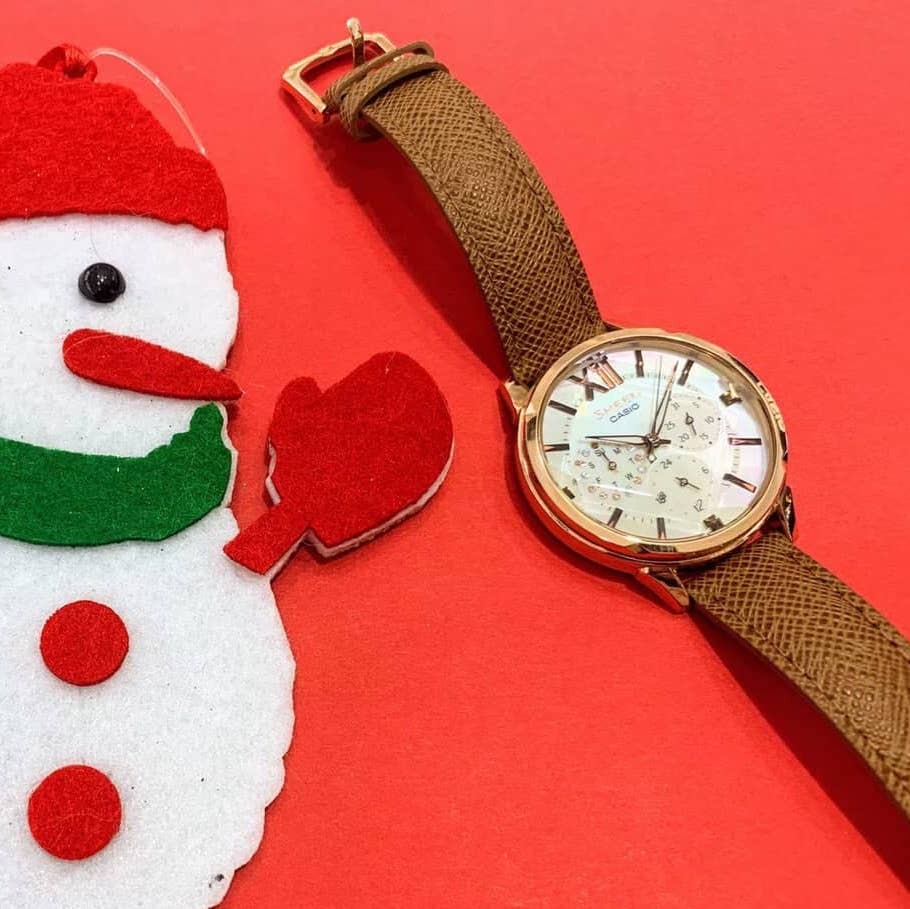 【CASIO 卡西歐】SHEEN 系列 切割玻璃浪漫腕錶 SHE-3056PGL-7A 37mm 現代鐘錶