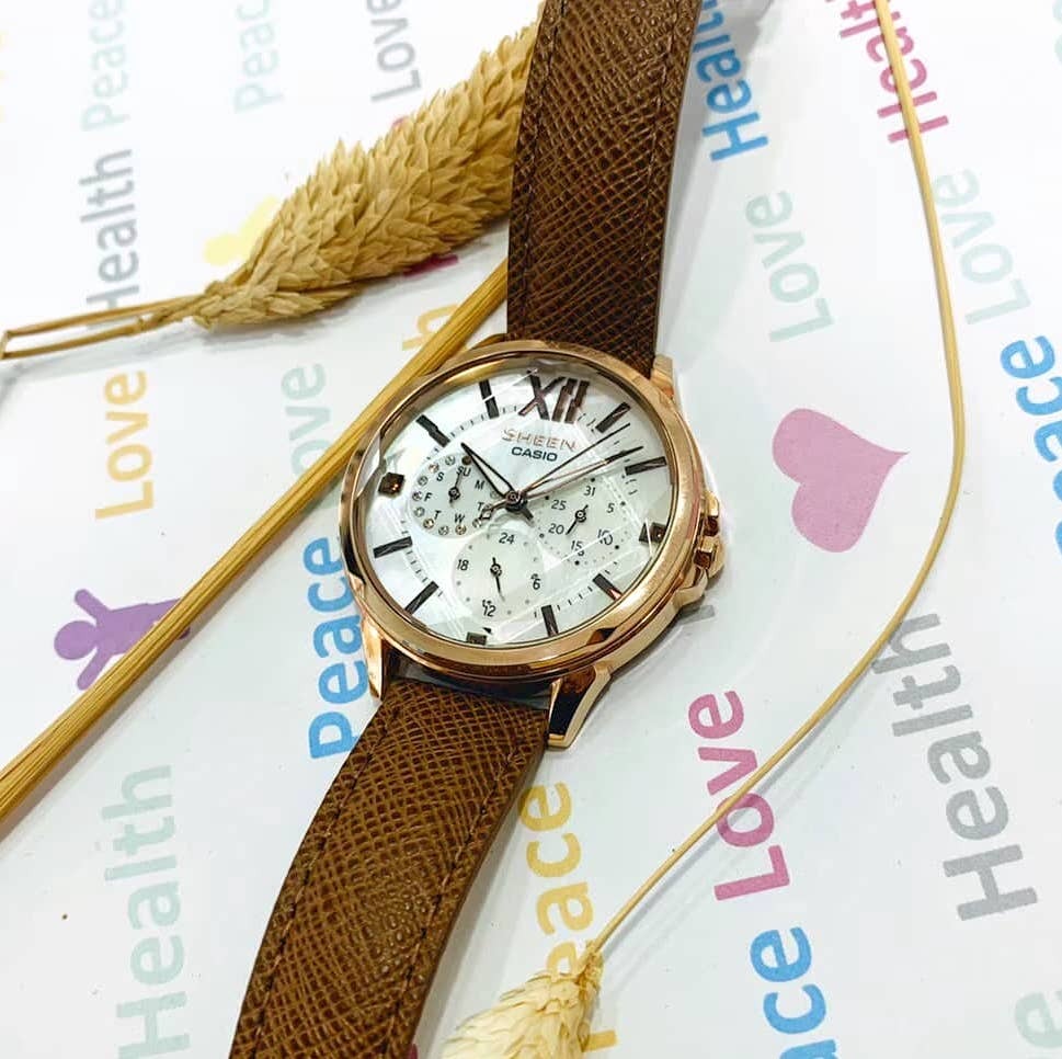 【CASIO 卡西歐】SHEEN 系列 切割玻璃浪漫腕錶 SHE-3056PGL-7A 37mm 現代鐘錶