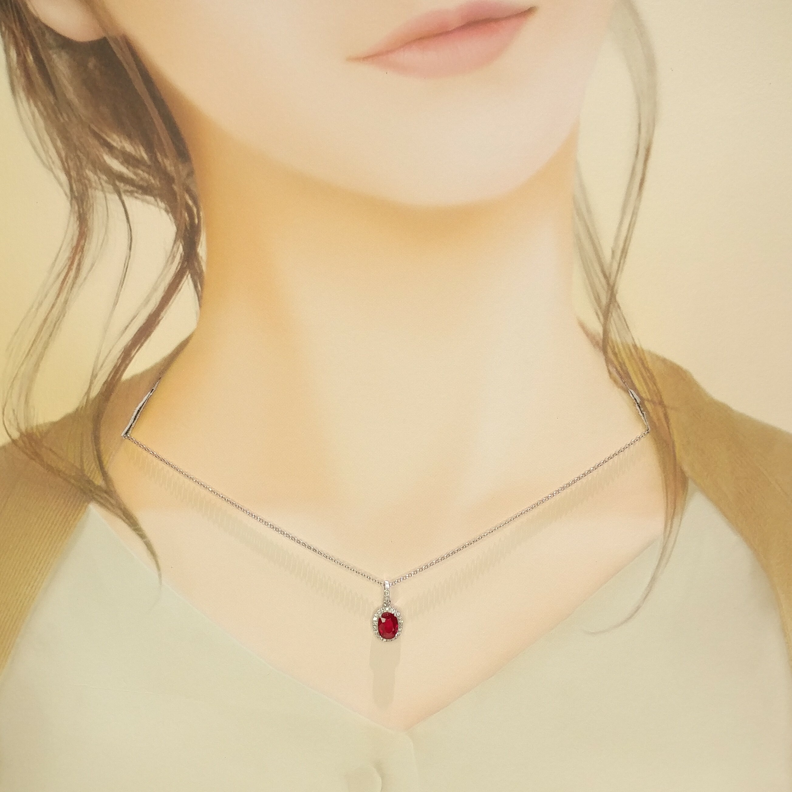 全新18K白金【單粒1卡5份紅寶石】配11份鑽石吊墜