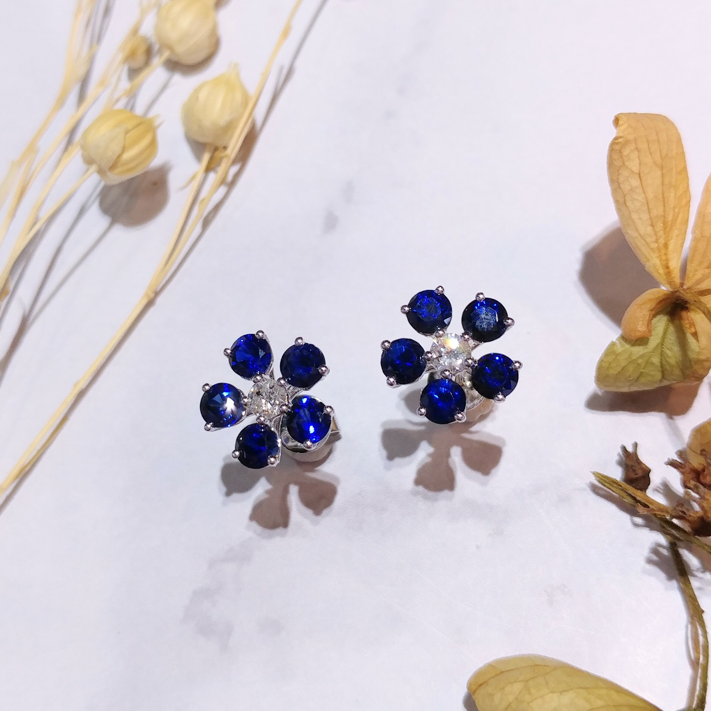 18K White Gold 1.92 Sapphire and Diamond Earrings
