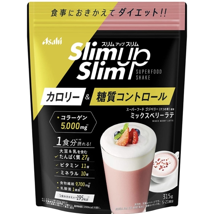 日本 ASAHI 朝日 Slim Up Slim 乳酸菌 + Super Food Shake Mixed Berry Latte 315g 美肌健康酵素代餐飲品-雜莓口味