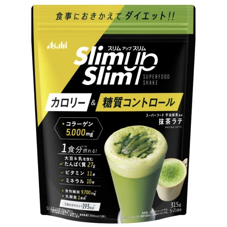 日本 ASAHI 朝日 Slim Up Slim Super Food Shake Matcha Latte 315g 美肌健康酵素代餐飲品-抹茶口味
