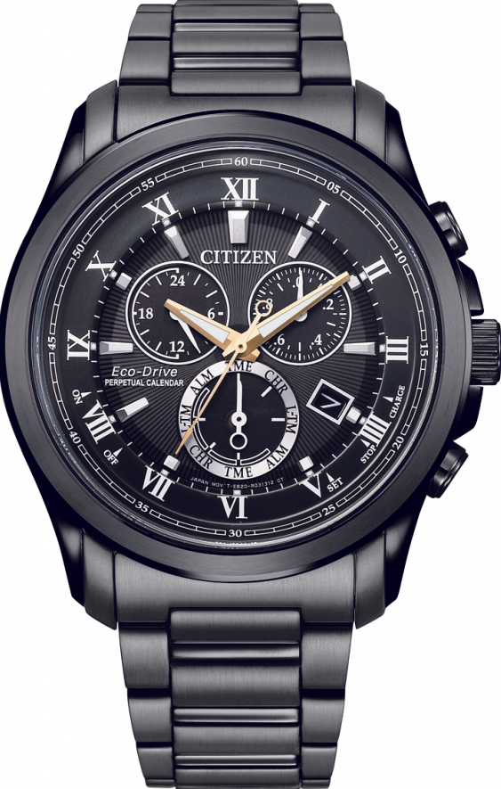 萬年鐘錶 - Citizen 星辰錶   光動能系列  萬年曆 全黑款不鏽鋼男錶  BL5547-89H  錶徑43MM