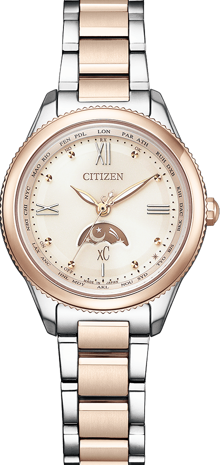 萬年鐘錶 - Citizen 星辰錶  XC   光動能電波錶 小錶徑鈦金屬月相女錶  EE1005-54W  錶徑29MM