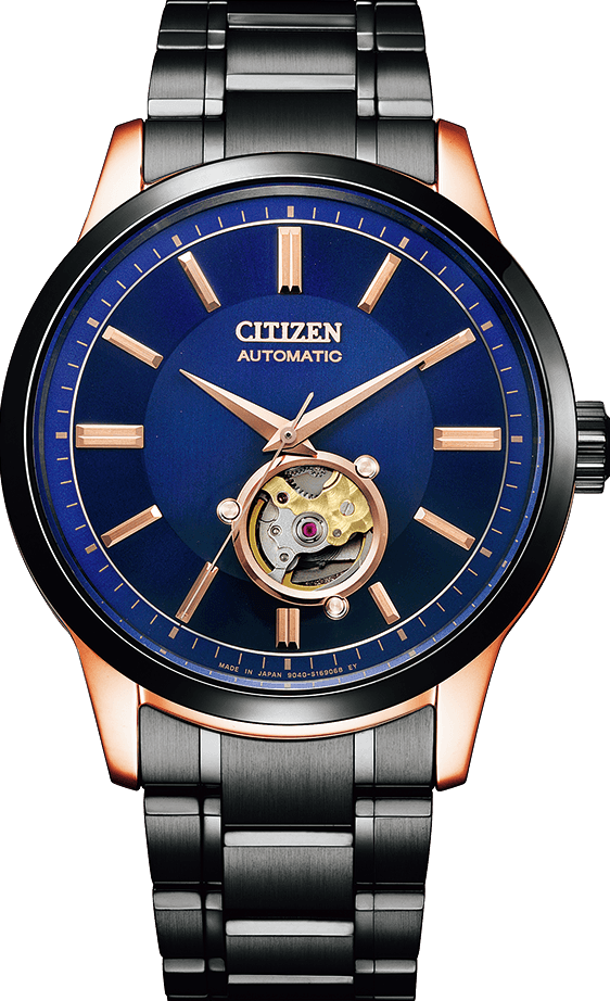 萬年鐘錶 - Citizen 星辰錶 全黑藍面玫瑰金框紳士款機械男錶  NB4024-52M 錶徑41.3MM