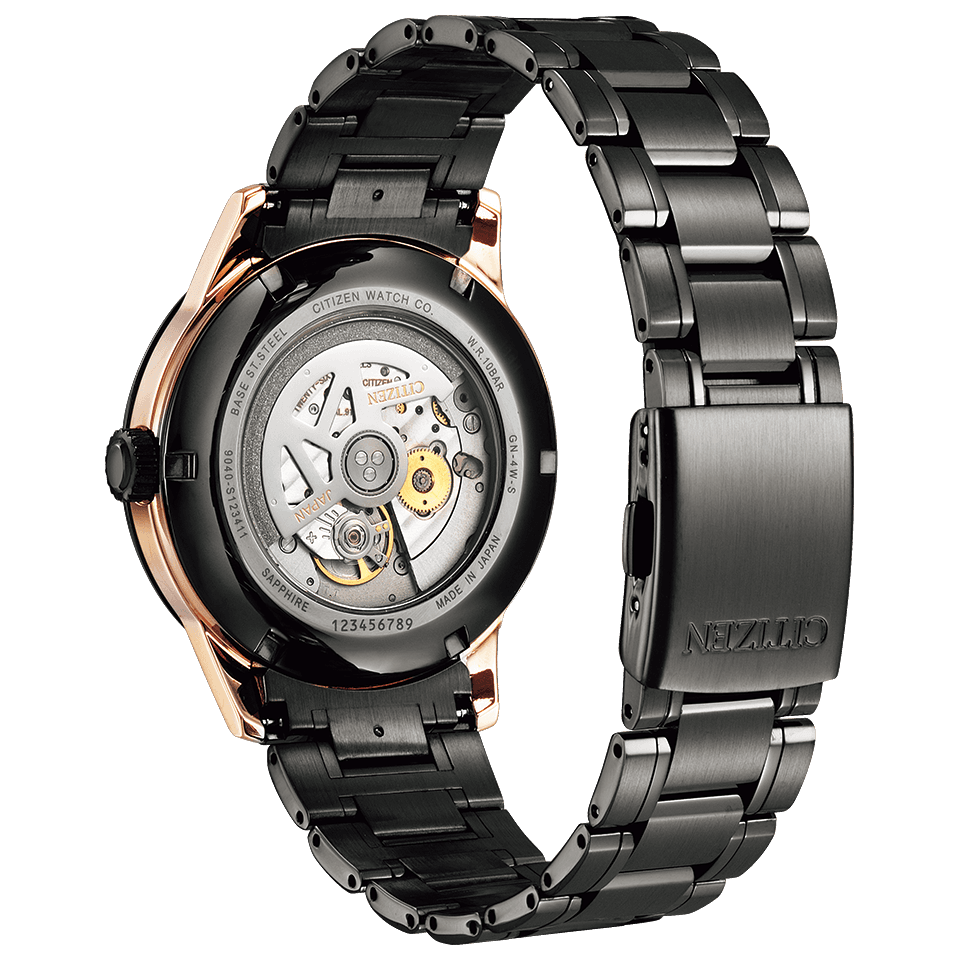 萬年鐘錶 - Citizen 星辰錶 全黑藍面玫瑰金框紳士款機械男錶  NB4024-52M 錶徑41.3MM