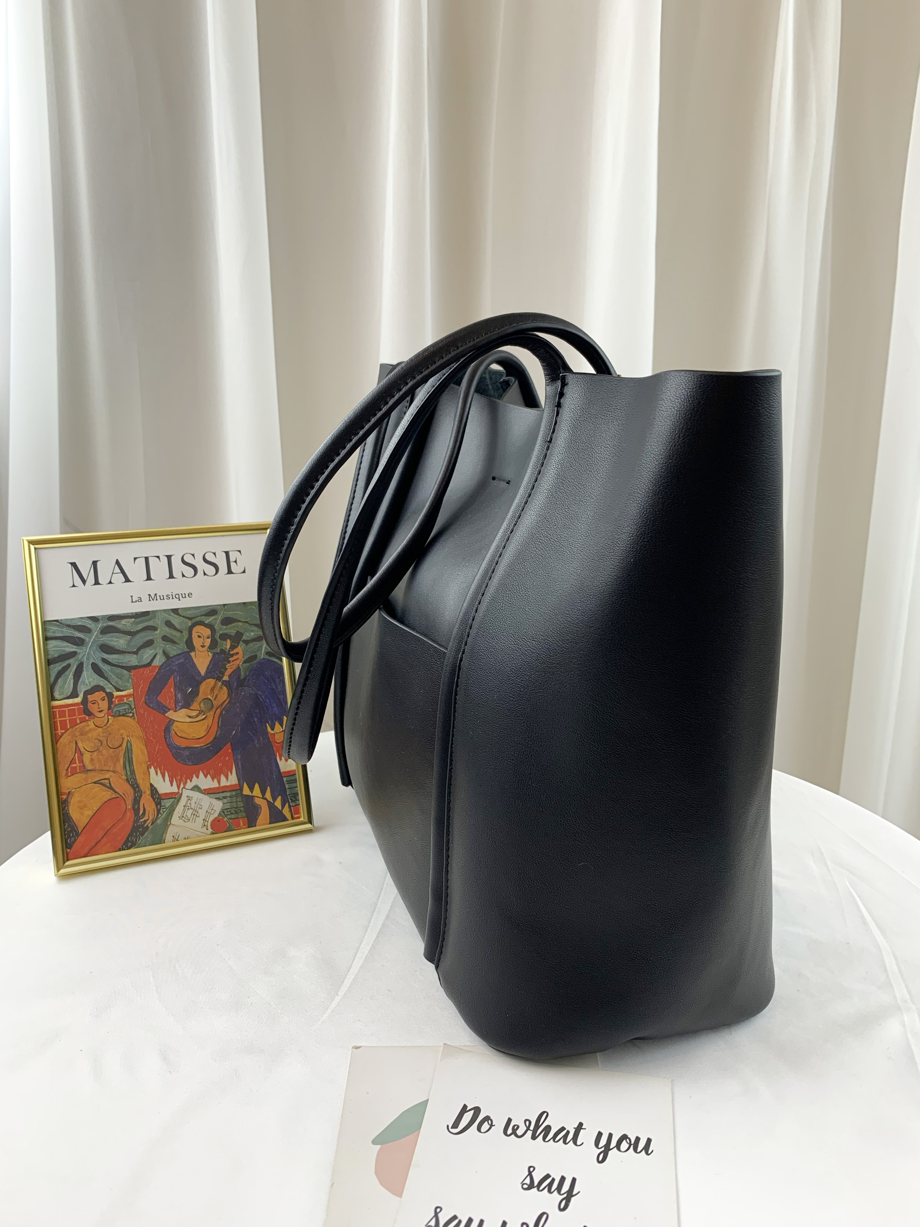 高級黑 真皮牛皮手提托特包 附袋中袋 #SM-8502