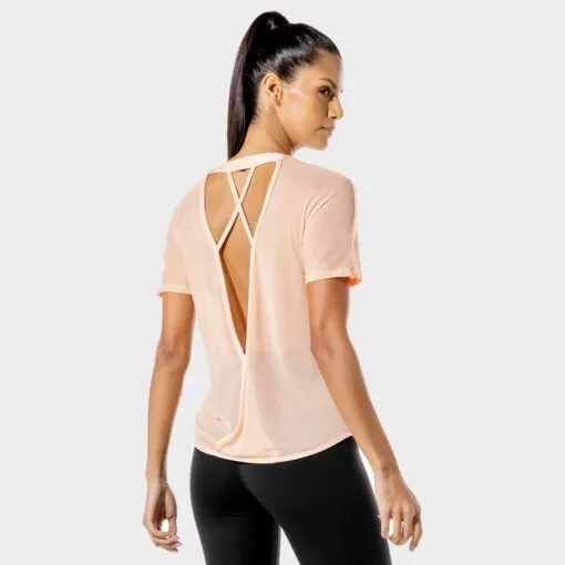 Fitness 網眼露背T恤（桃橘色）