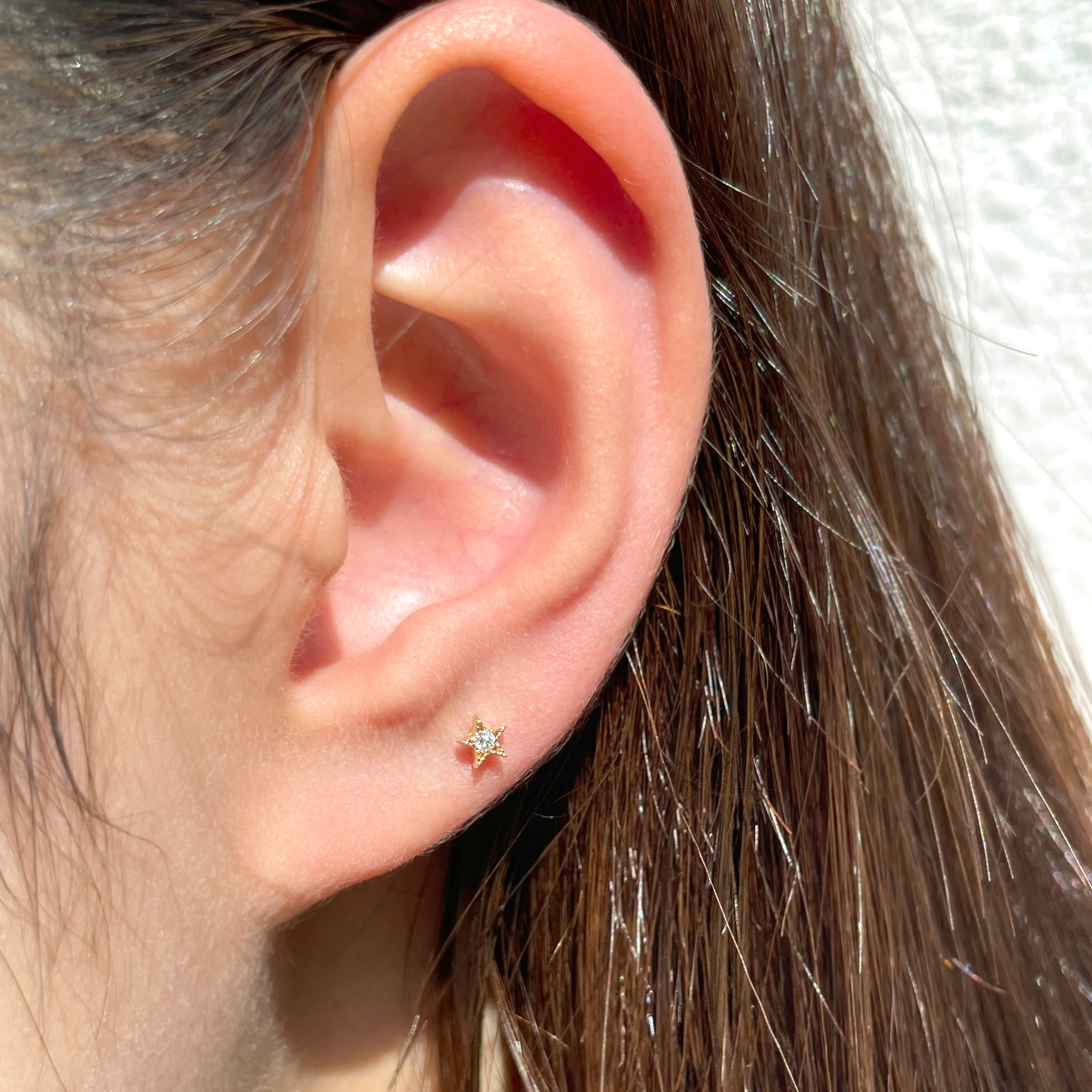 14K小星星白鑽Stud耳環