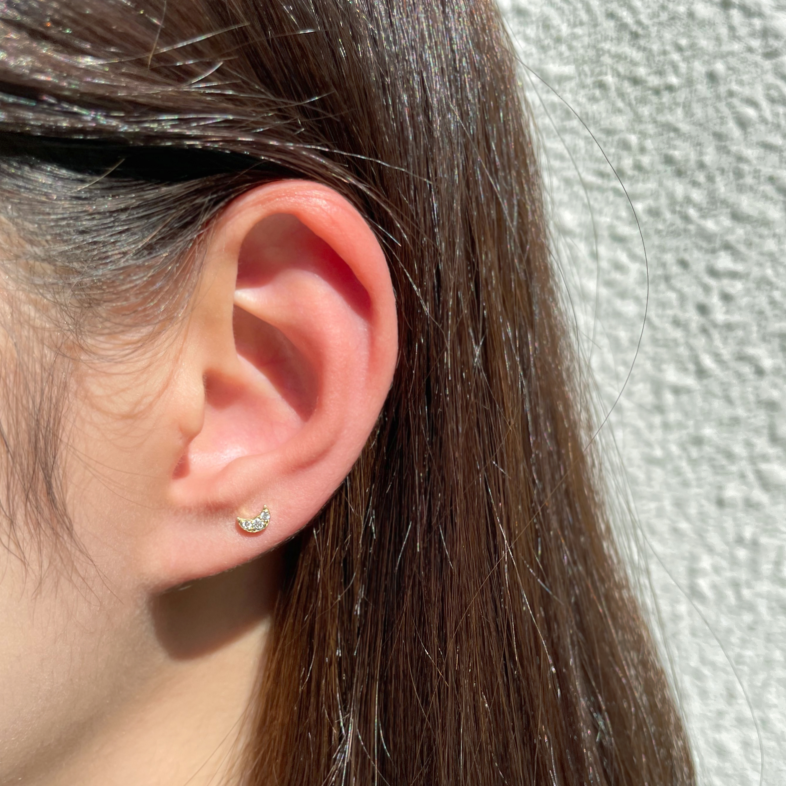 14K小彎月真鑽Stud耳環