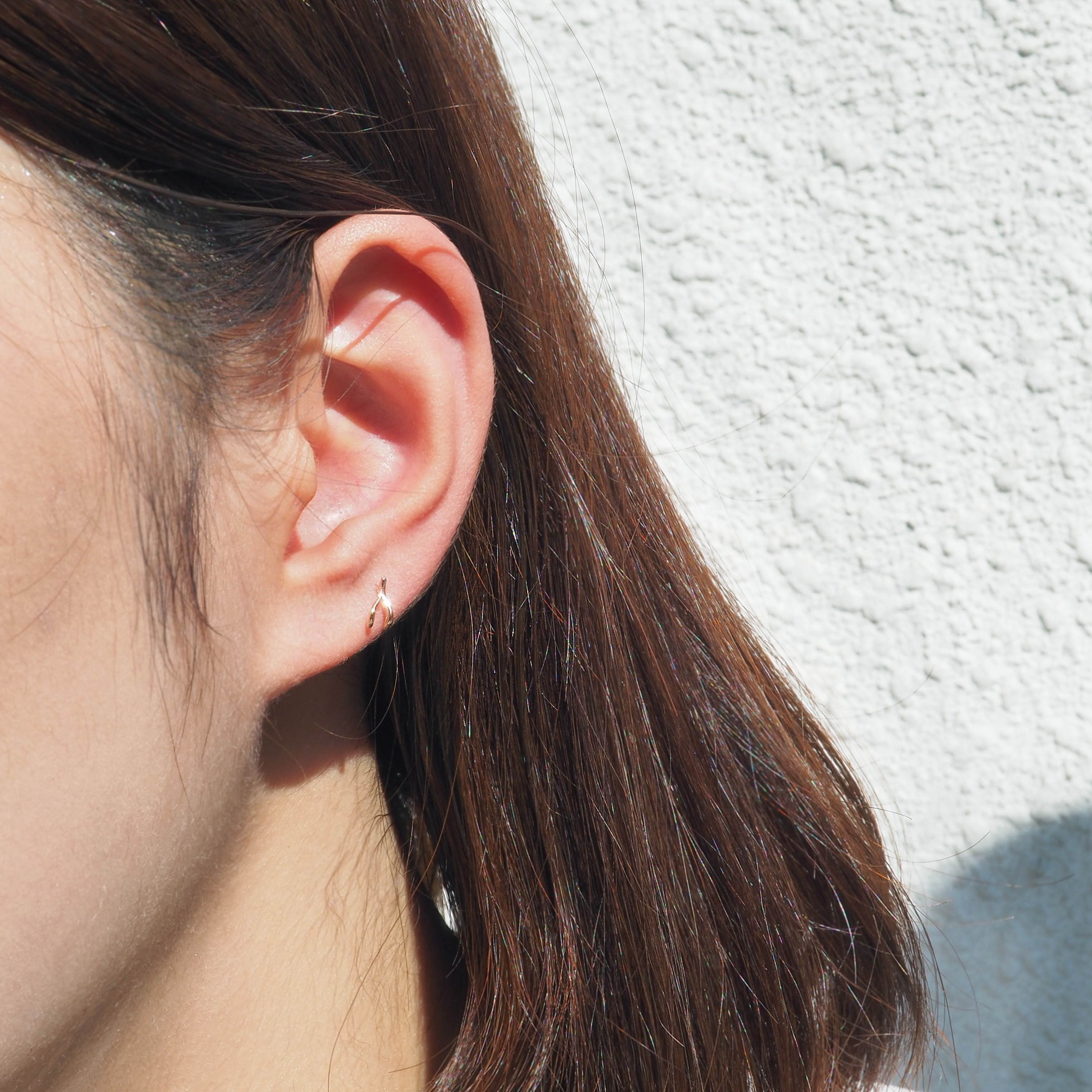 14K Wish Bone Stud耳環