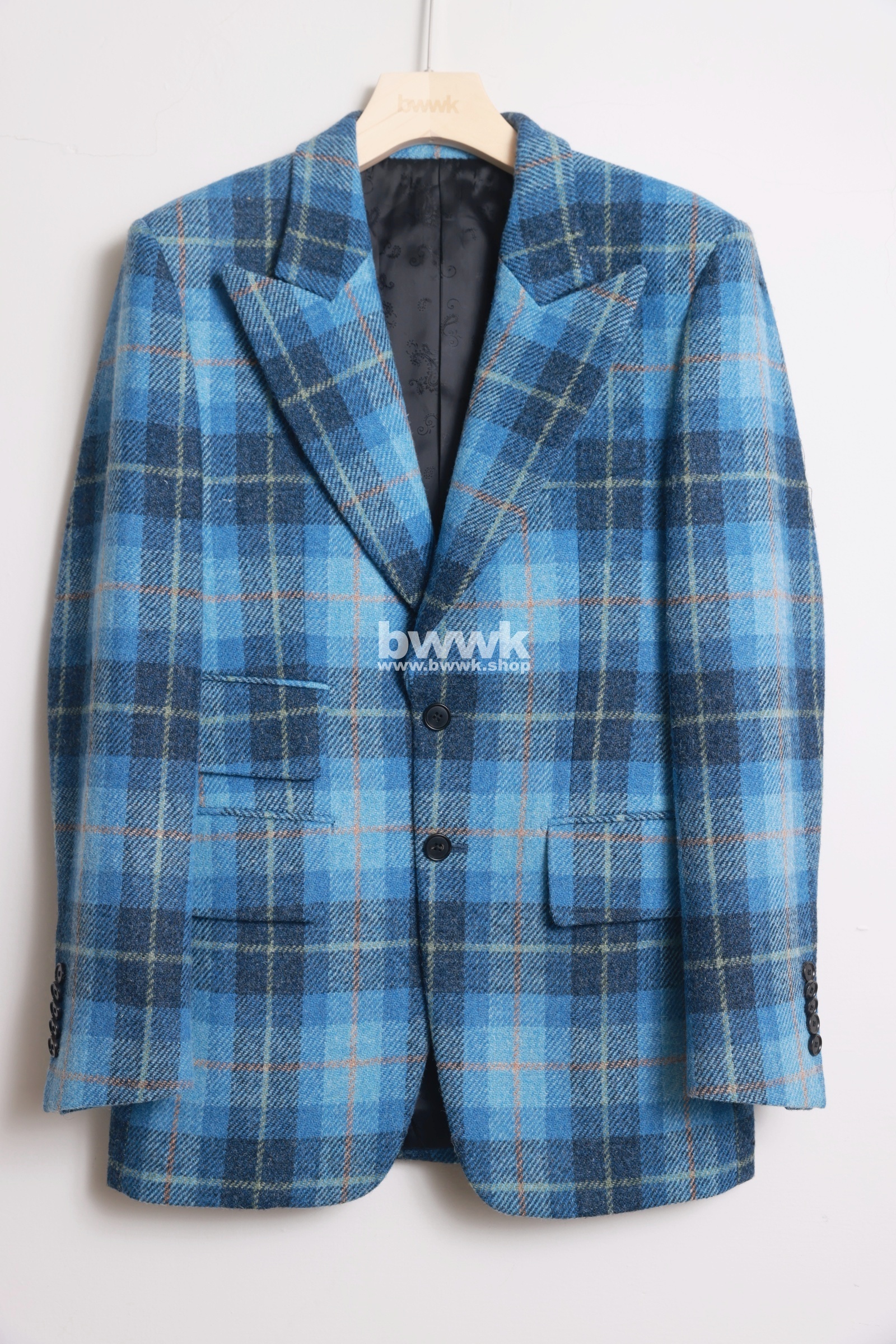 100%羊毛藍格毛呢西外