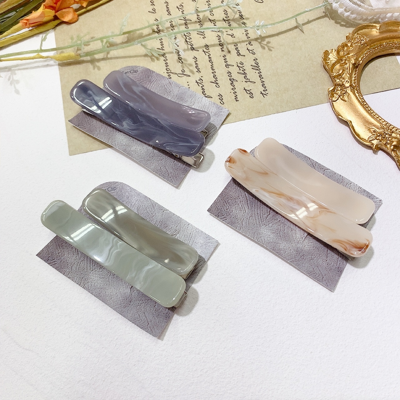 [日本制]大理石紋髮夾SET