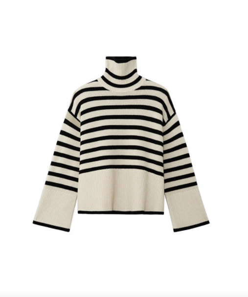 ᴷᴼᴿᴱᴬ 🇰🇷   設計師款高領寬袖黑白條紋毛衣 （兩色）