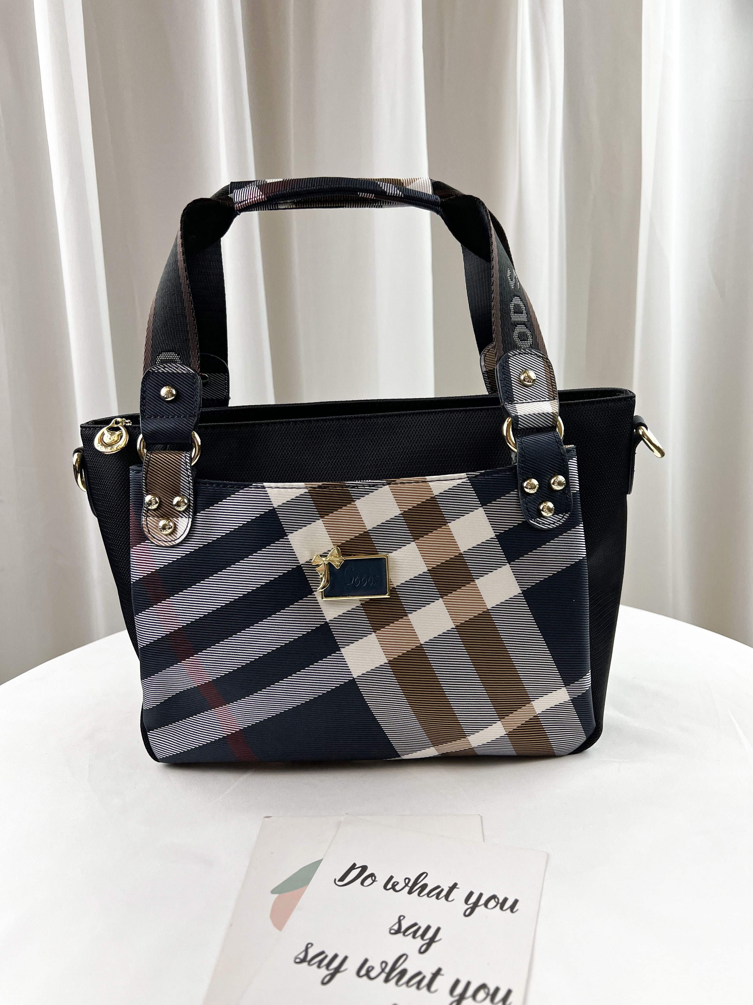 GOODS 大格黑 拼色防潑水手提包 / 側背包 #2005