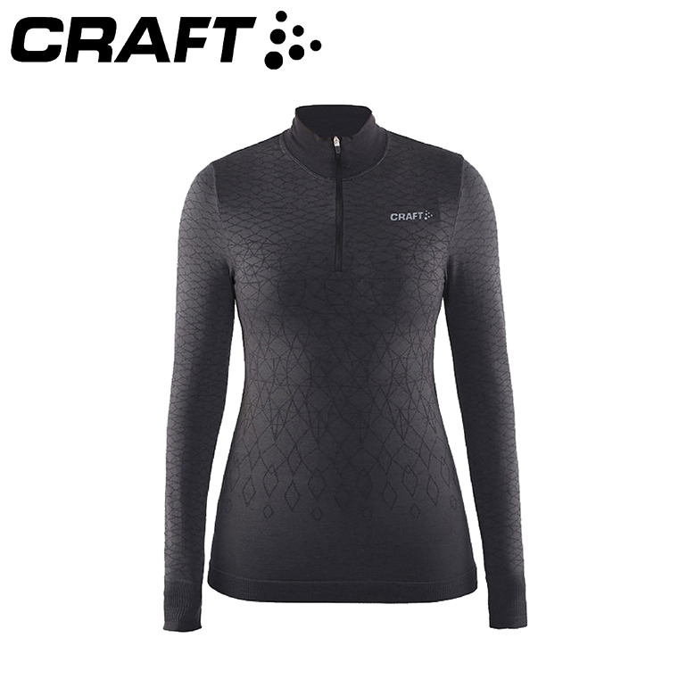 CRAFT 瑞典 1904483 全天候長袖拉練T領羊毛排汗衣 女款 黑 保暖/透氣排汗/彈性佳 12R04483