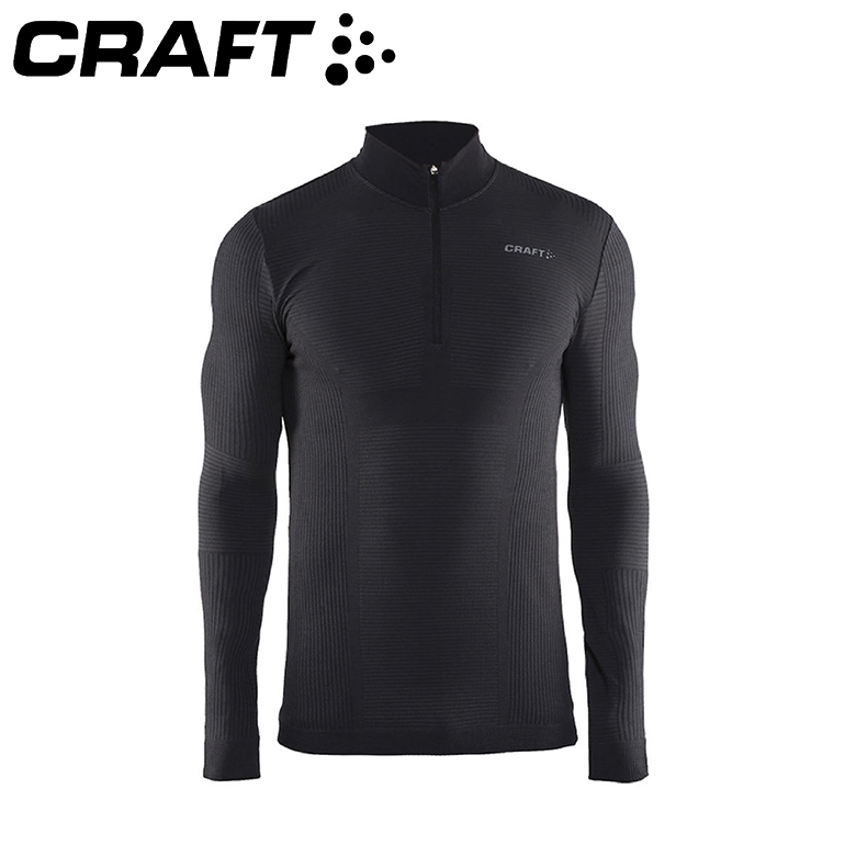 CRAFT 瑞典 1904487 全天候長袖拉練T領羊毛排汗衣 男款 黑 保暖/透氣排汗/彈性佳 12R04487