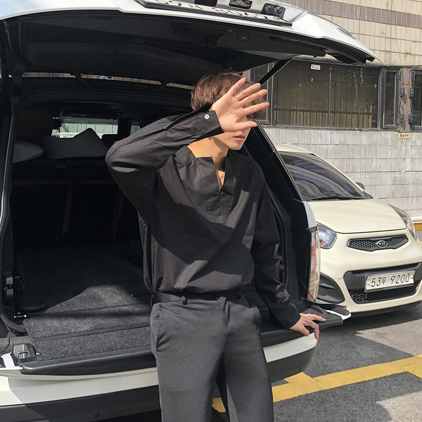 純棉梭織V領寬鬆長袖襯衫 / XL / 不提供退換貨