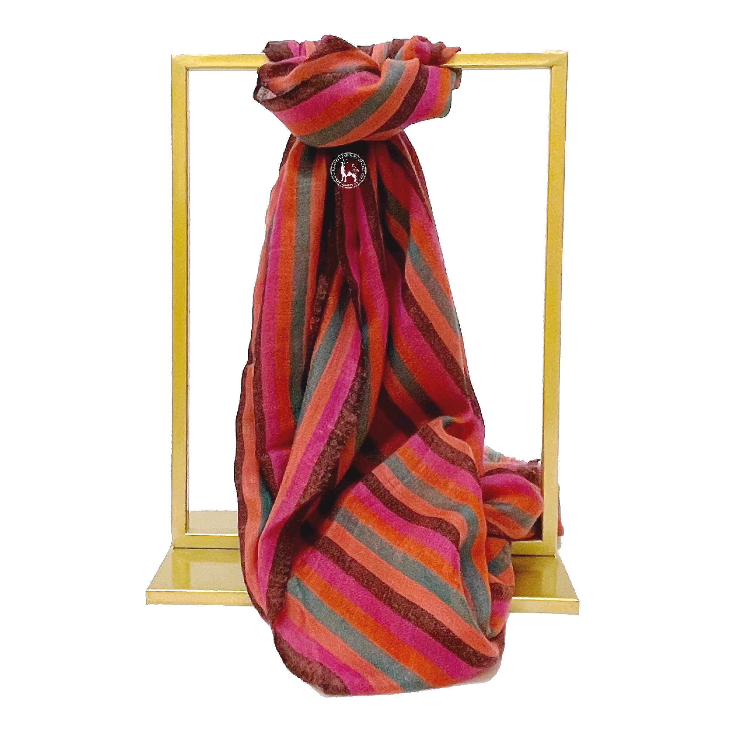 彩虹條紋喀什米爾山羊絨圍巾