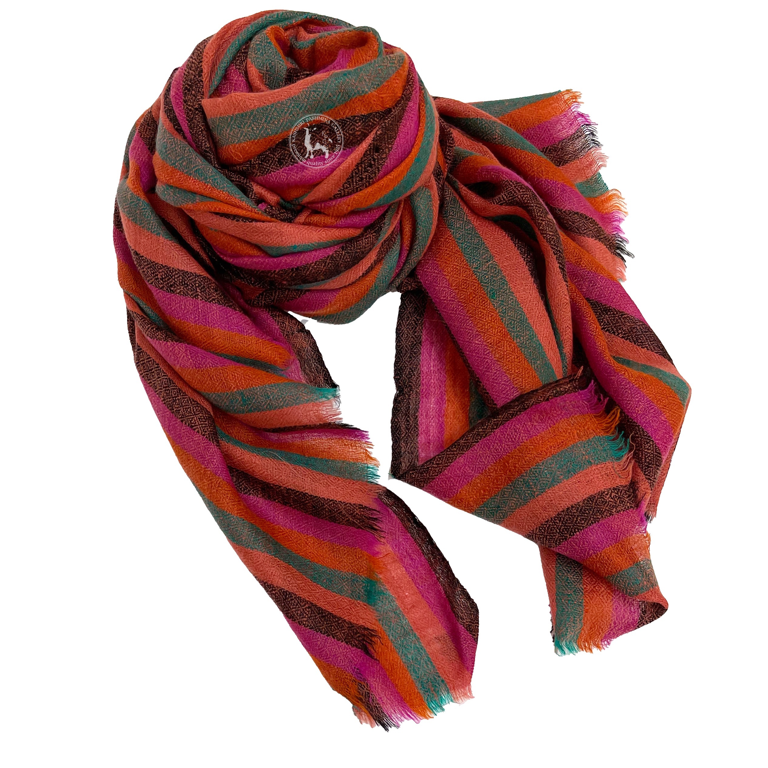 彩虹條紋喀什米爾山羊絨圍巾