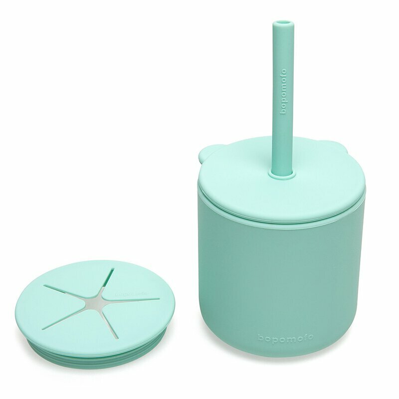 新加坡bopomofo 小熊鉑金矽膠水杯零食杯組-薄荷綠
