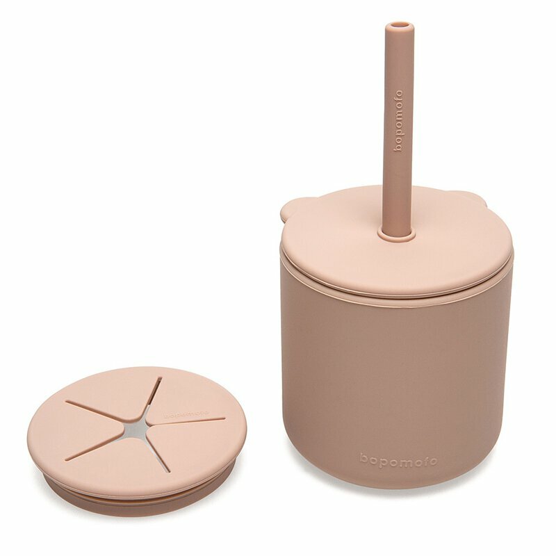 新加坡bopomofo 小熊鉑金矽膠水杯零食杯組-灰粉