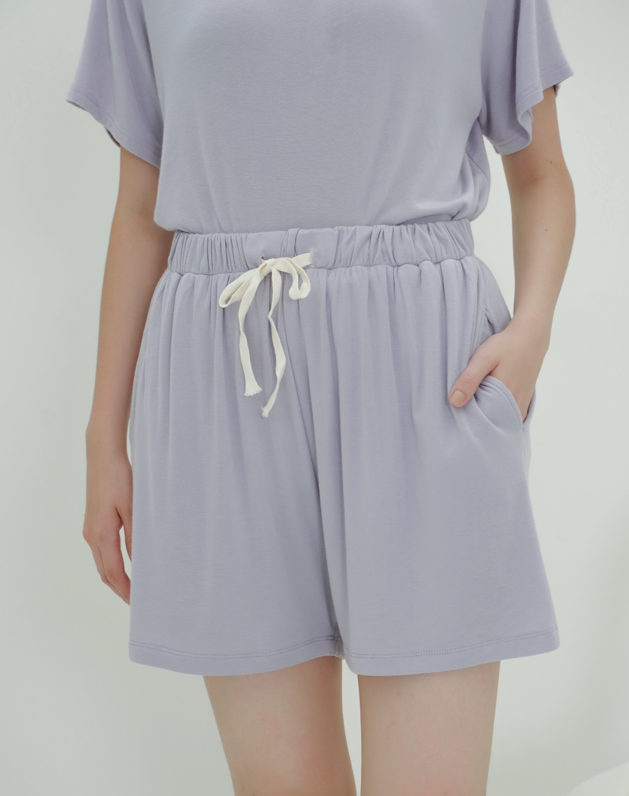 抽繩居家短褲 - 淡紫