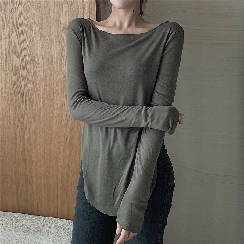 一字領微透棉質上衣(5色)