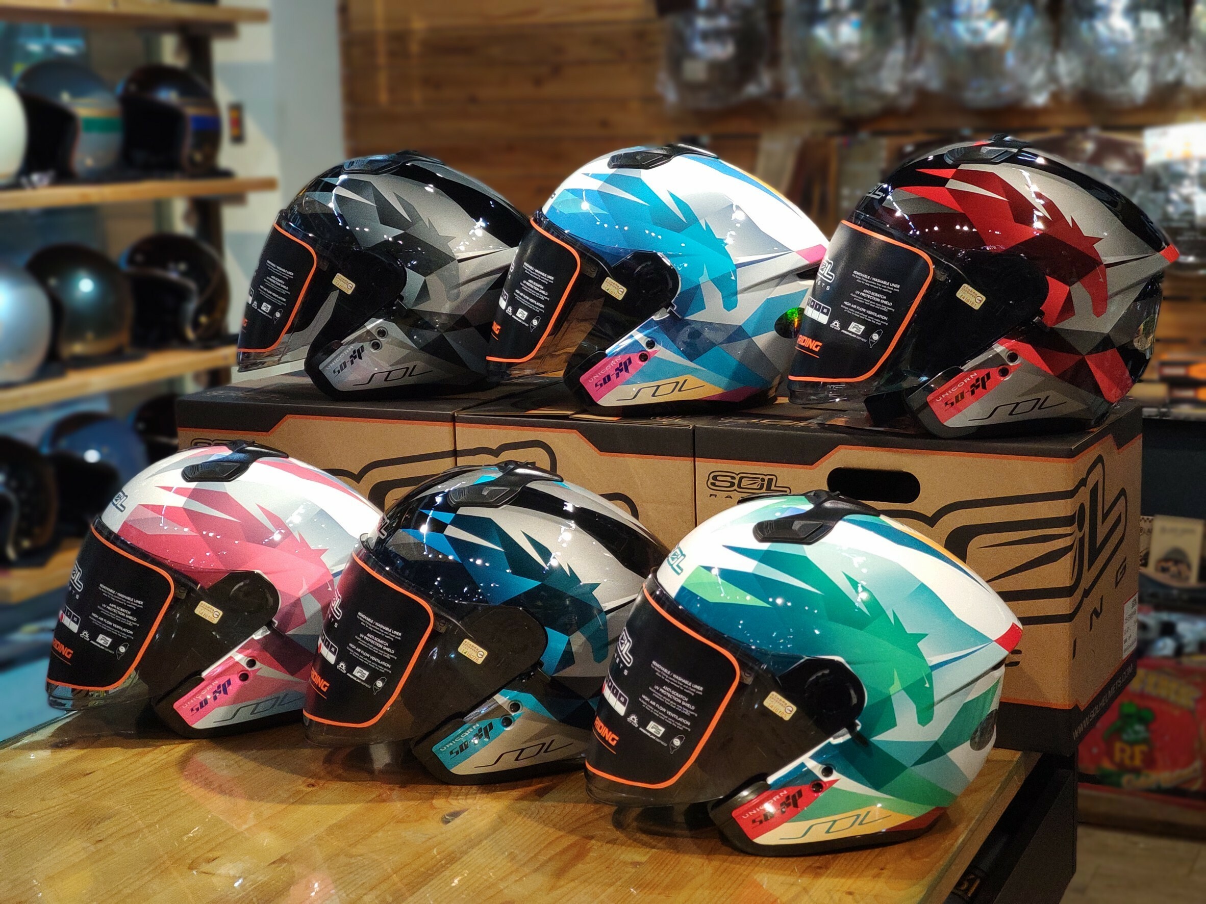 SOL SO-XP 獨角獸消光黑綠3/4罩SOXP