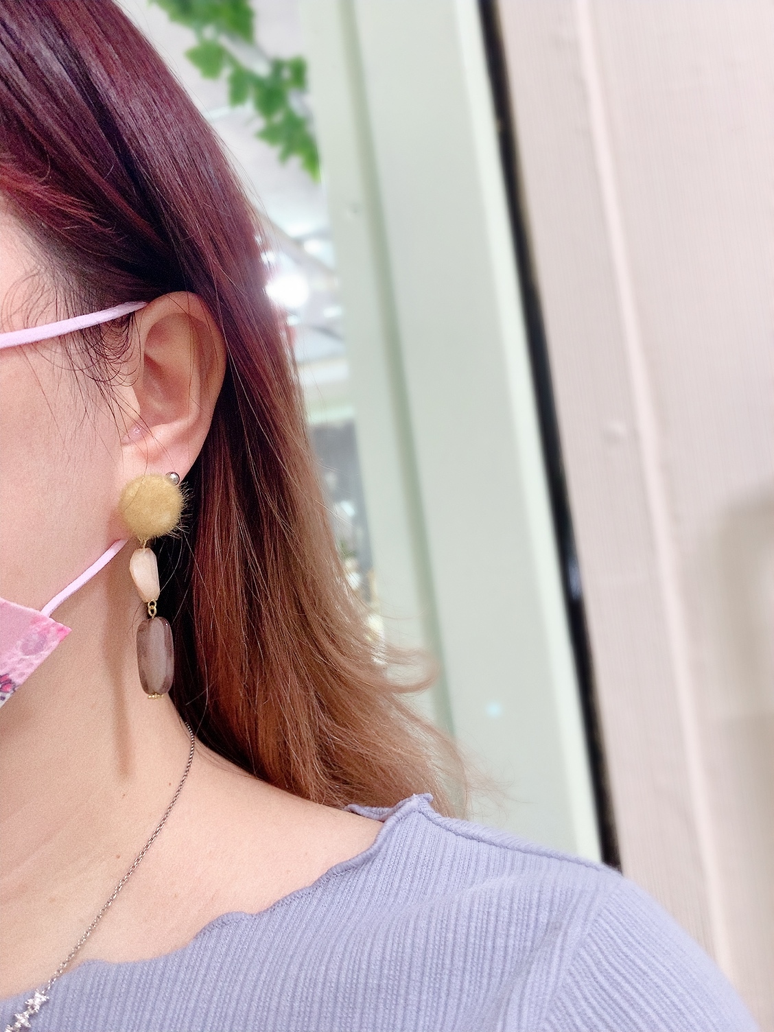 [日本制] 絨面鈕扣小石耳環